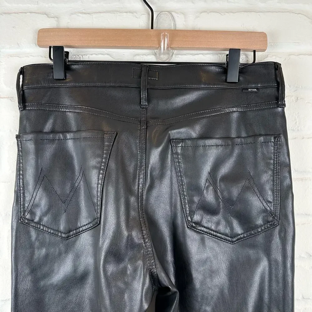 Mother The Dazzler Skimp Faux Leather Vegan Pants Black High Rise Slim Leg 30 - Picture 5 of 13